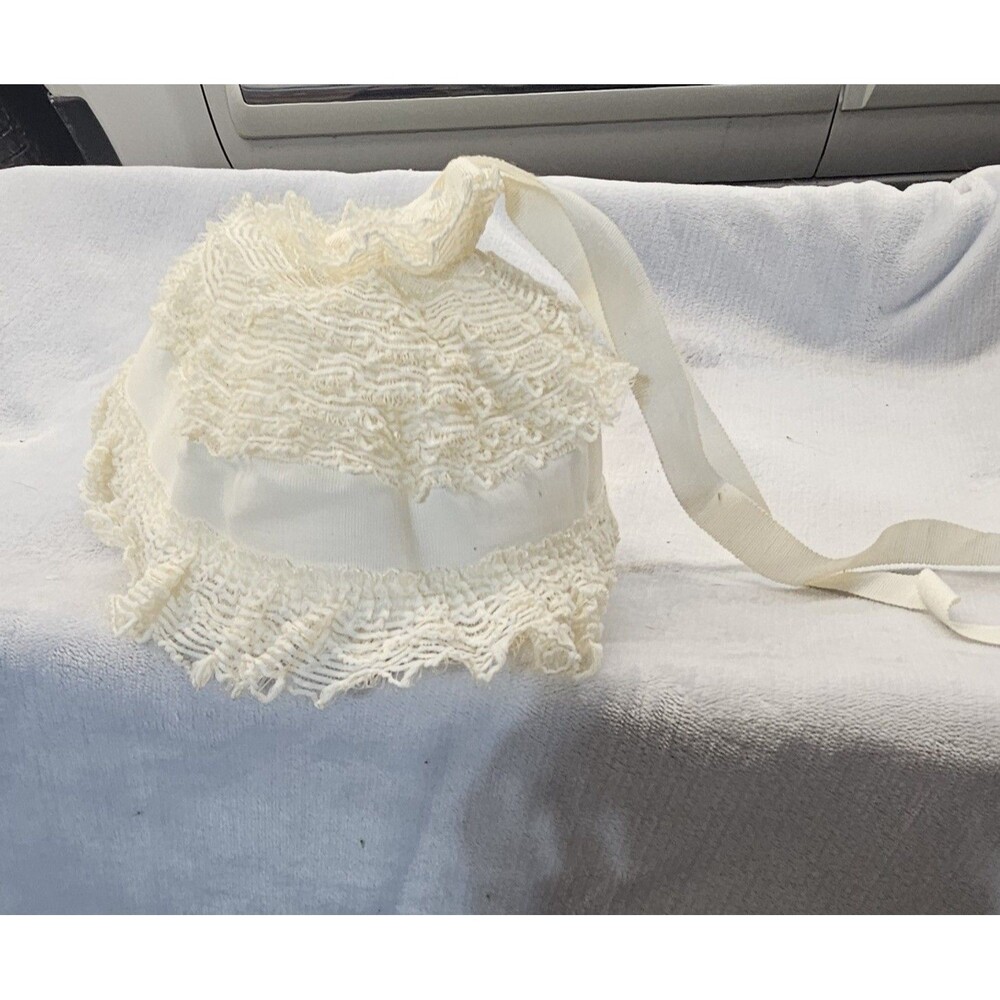 Vintage Baby Bonnet Lace Trim Ivory Christening Special Occasion